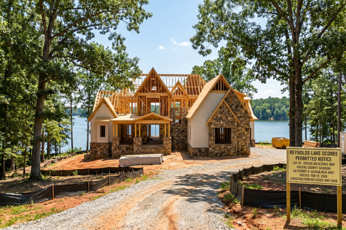 New luxury custom home under construction at Reynolds Lake Oconee, Georgia by Southern Luxury Homes